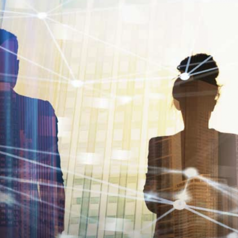 double exposure image, executives in meeting