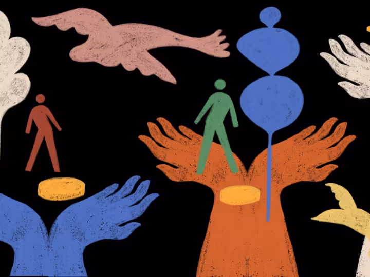 illustration of people and birds