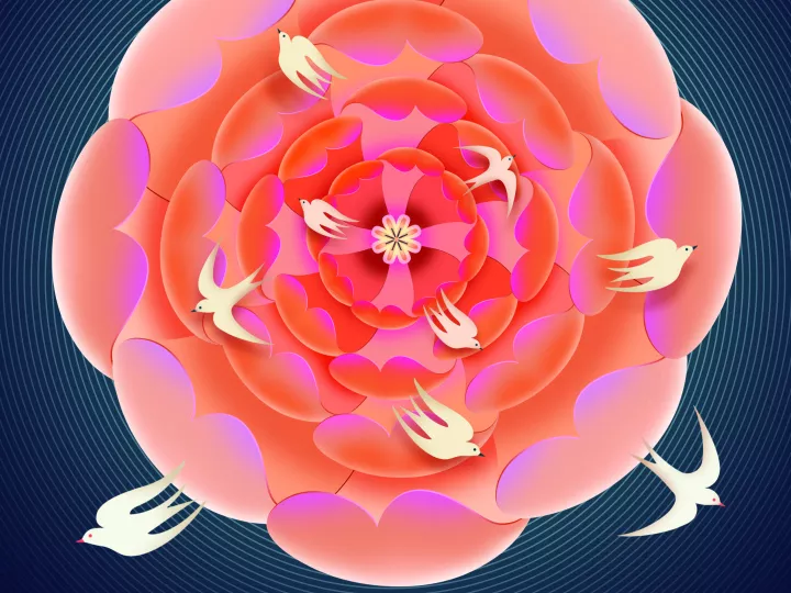 illustration of a flower with birds