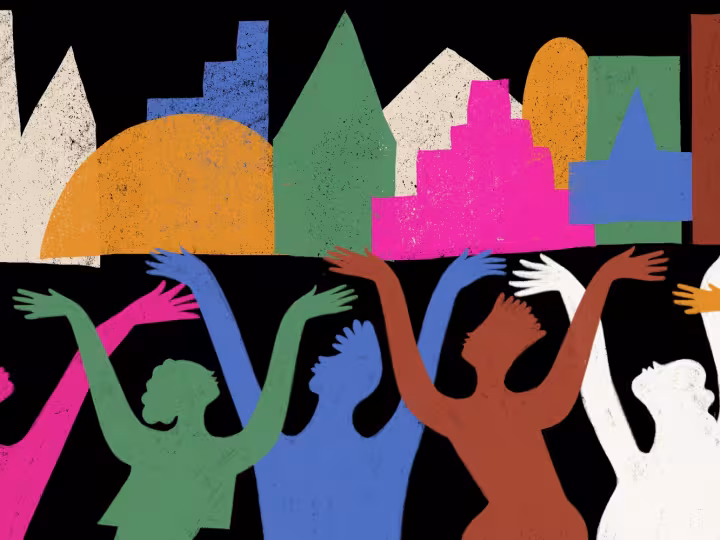 illustration people raising hands