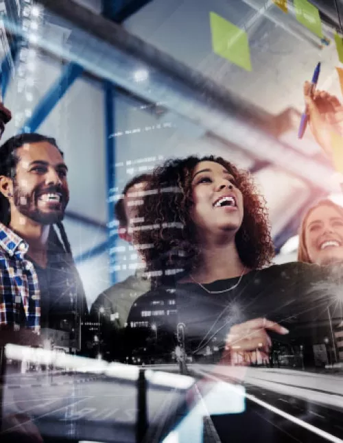 a group of people in an office
