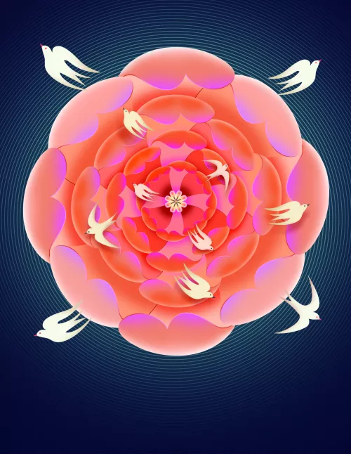 illustration of a flower with birds