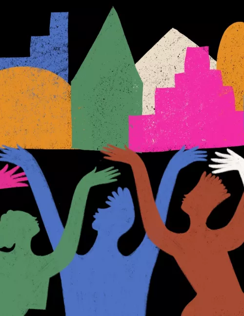 illustration people raising hands