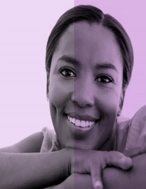 a woman smiling